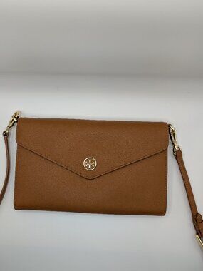 Tory Burch Emerson Envelope Crossbody Bag Cardamom Saffiano Gold Tan Shoulder